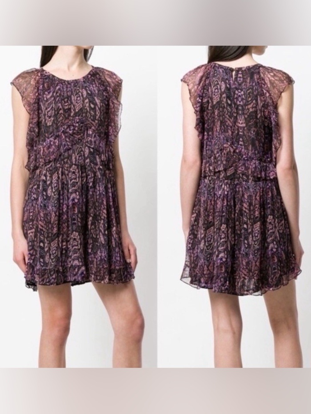IRO Purple Printed Ruffle Mini Dress IRO Glorie Dress